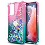 WDHD Compatible with Motorola Moto G-Play-2024 Case Pink/Aqua | Glitter Bling Sparkly Floating Liquid Cute Phone Cover with Tempered Glass Screen Protector/Ring Holder/Diamond Wrist Strap Lanyard