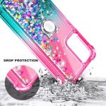 WDHD Compatible with Motorola Moto G-Play-2024 Case Pink/Aqua | Glitter Bling Sparkly Floating Liquid Cute Phone Cover with Tempered Glass Screen Protector/Ring Holder/Diamond Wrist Strap Lanyard