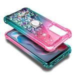 WDHD Compatible with Motorola Moto G-Play-2024 Case Pink/Aqua | Glitter Bling Sparkly Floating Liquid Cute Phone Cover with Tempered Glass Screen Protector/Ring Holder/Diamond Wrist Strap Lanyard