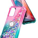 WDHD Compatible with Motorola Moto G-Play-2024 Case Pink/Aqua | Glitter Bling Sparkly Floating Liquid Cute Phone Cover with Tempered Glass Screen Protector/Ring Holder/Diamond Wrist Strap Lanyard