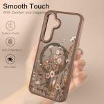 DOMAVER for Samsung Galaxy S25/ Galaxy S24 Case, Magnetic Phone Case for Samsung S25/S24 [Compatible with MagSafe] Slim Fit Flowers Floral Design Shockproof Protective Cover Women Girls Cover- Brown