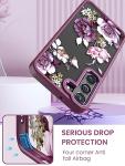 Dretal for Samsung Galaxy S22 5G Case Floral, Military Grade Drop Tested Hard Back & Soft Edge Slim Flower Women Girls Phone Protective Cover + Tempered Glass Screen Protector for Galaxy S22 (Purple)