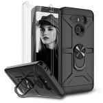 Jeylly Case for LG G6 with Tempered Glass Screen Protector, 360 Rotating Ring Kickstand Holder [Work with Magnetic Car Mount] Armor Defender Shockproof Phone Case for LG G6 2017, Black