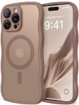 CAPRARO Cute for iPhone 14 Pro Case, Compatible with MagSafe, [Curly Wave Edge] [Full Camera Protection] [14 FT Drop Protection] Magnetic Phone Case for 14 Pro 6.1 Inch, Brown