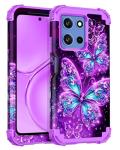 Casetego Compatible with Moto G 5G 2025 Case,Glow in The Dark Three Layer Heavy Duty Sturdy Shockproof Full Protection Rugged Hard PC+Soft TPU Bumper Case,All Purple
