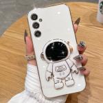 A 16 26 36 56 Astronaut Holder Plating Case For Samsung Galaxy A16 A26 A36 A56 A15 A35 A55 M15 M35 M55 Silicone Stand Cover S25