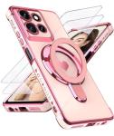 Liufcx Compatible with Motorola Moto G 5G 2025 Love Heart Kickstand Case with Screen Protector: Luxury Plated Gold Edge Slim Soft TPU Shockproof Protection Case Cover for Moto G 5G 2025 (Pink)