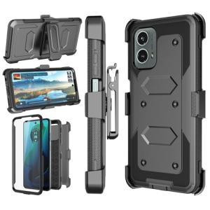 Njjex for Moto G 5G 2024 Case, for Motorola Moto G 5G 2024 Phone Holster Case, [Nbeck] Shockproof Heavy Duty Built-in Screen Protector Rugged Swivel Belt Clip Holster Kickstand Hard Cover [Black]