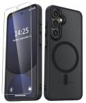 YENAPOON for Samsung Galaxy S24 FE Case, Matte Magnetic Phone Case with 1 Screen Protector, Support for Magsafe, Translucent Frosted Slim Shockproof Protective Cover for Samsung Galaxy S24 FE, Black