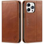 SHIELDON Case for iPhone 15 Pro Max 6.7", Genuine Leather Wallet Flip Magnetic Cover RFID Blocking Credit Card Holder Kickstand TPU Shockproof Case Compatible with iPhone 15 Pro Max 5G - Retro Brown