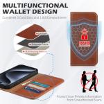 SHIELDON Case for iPhone 15 Pro Max 6.7", Genuine Leather Wallet Flip Magnetic Cover RFID Blocking Credit Card Holder Kickstand TPU Shockproof Case Compatible with iPhone 15 Pro Max 5G - Retro Brown