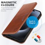 SHIELDON Case for iPhone 15 Pro Max 6.7", Genuine Leather Wallet Flip Magnetic Cover RFID Blocking Credit Card Holder Kickstand TPU Shockproof Case Compatible with iPhone 15 Pro Max 5G - Retro Brown
