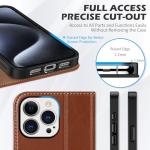 SHIELDON Case for iPhone 15 Pro Max 6.7", Genuine Leather Wallet Flip Magnetic Cover RFID Blocking Credit Card Holder Kickstand TPU Shockproof Case Compatible with iPhone 15 Pro Max 5G - Retro Brown