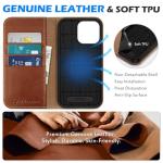 SHIELDON Case for iPhone 15 Pro Max 6.7", Genuine Leather Wallet Flip Magnetic Cover RFID Blocking Credit Card Holder Kickstand TPU Shockproof Case Compatible with iPhone 15 Pro Max 5G - Retro Brown