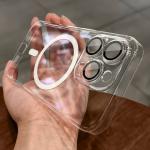 Luxury Shockproof Transparent Silicone Cover Magsafe Wireless Case Camera Lens Protection for iPhone 16 15 14 13 12 11 Pro Max