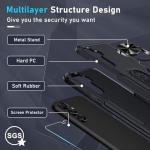 Compatible with Samsung Galaxy S24/S25 Case with Screen Protector Tempered Glass,Heavy Duty Shockproof Full Body Phone Cover Built in Metal Ring Holder Kickstand,2025 Black Matte