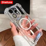 Transparent Armour Magnetic Case Shelluxe For iPhone 16 15 14 Plus 13 12 11 Pro Max Cases Luxury Corners Protector Phone Cover