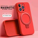 Liduid Silicone Magnetic Stand Phone Case For iPhone 15 14 16 Plus 11 12 13 16 Pro Max Magsafe Charge Protector Soft Cover