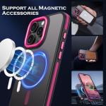 YINLAI Case for iPhone 16 Pro Max, Magnetic Case [Compatible with Magsafe] Supports Wireless Charging Slim Translucent Matte Women Men Shockproof Protective Back Phone Cover 6.9 Inch,Black/Hot Pink