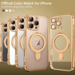 GUAGUA for iPhone 16 Pro Case with Stand, Magnetic Clear Cases Plating Edge Invisible Ring Holder Slim Protective Shockproof Kickstand Phone Case for iPhone 16 Pro 6.3 inch, Desert Titanium Gold