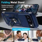 Janmitta Case Compatible with Google Pixel 10/10 Pro Built in Slide Camera Lens Cover+Screen Protector+Finger Ring Holder Kickstand,Heavy Duty Shockproof Full Body Protective Phone Cover,Blue