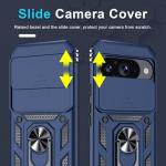 Janmitta Case Compatible with Google Pixel 10/10 Pro Built in Slide Camera Lens Cover+Screen Protector+Finger Ring Holder Kickstand,Heavy Duty Shockproof Full Body Protective Phone Cover,Blue