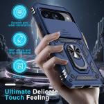 Janmitta Case Compatible with Google Pixel 10/10 Pro Built in Slide Camera Lens Cover+Screen Protector+Finger Ring Holder Kickstand,Heavy Duty Shockproof Full Body Protective Phone Cover,Blue