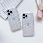 Cute Laser Love Heart Card Holder Slot Case For iPhone 17 Air 16 15 14 Plus 13 12 11 Pro Max Mini Transparent Wallet Soft Cover