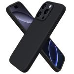 ORNARTO Compatible with iPhone 16 Pro Case 6.3", Slim Liquid Silicone 3 Layers Soft Gel Rubber Shockproof Protective Case with Anti-Scratch Microfiber Lining-Black