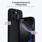 ORNARTO Compatible with iPhone 16 Pro Case 6.3", Slim Liquid Silicone 3 Layers Soft Gel Rubber Shockproof Protective Case with Anti-Scratch Microfiber Lining-Black