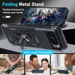 Janmitta Case Compatible with Google Pixel 10 Pro XL Built in Slide Camera Lens Cover+Screen Protector+Finger Ring Holder Kickstand,Heavy Duty Shockproof Full Body Protective Phone Cover,Black