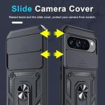 Janmitta Case Compatible with Google Pixel 10 Pro XL Built in Slide Camera Lens Cover+Screen Protector+Finger Ring Holder Kickstand,Heavy Duty Shockproof Full Body Protective Phone Cover,Black