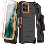 KECAI for Motorola Moto G 5G 2025 Case with Belt Clip Holster, 2X Screen Protector, Heavy Duty Shockproof Drop Protection Military Grade Rugged Full Body Phone Cover with Kickstand (Black Orange)