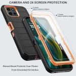 KECAI for Motorola Moto G 5G 2025 Case with Belt Clip Holster, 2X Screen Protector, Heavy Duty Shockproof Drop Protection Military Grade Rugged Full Body Phone Cover with Kickstand (Black Orange)