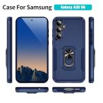 Bonkier for Samsung Galaxy A35 5G Phone Case with 2X Tempered Glass Screen Protector, Heavy-Duty [Military Grade] Shockproof Kickstand Case for Samsung Galaxy A35 5G (Dark Blue)