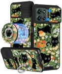 Buleens for Moto G 2025 Case - Cute Designed with Ring Stand & Camera Cover for Women Girls Aesthetic Girly Kawaii Black Cat Flowers Phone Cover for Motorola Moto G 2025 Case Compatible with Magsafe