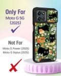 Buleens for Moto G 2025 Case - Cute Designed with Ring Stand & Camera Cover for Women Girls Aesthetic Girly Kawaii Black Cat Flowers Phone Cover for Motorola Moto G 2025 Case Compatible with Magsafe