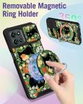 Buleens for Moto G 2025 Case - Cute Designed with Ring Stand & Camera Cover for Women Girls Aesthetic Girly Kawaii Black Cat Flowers Phone Cover for Motorola Moto G 2025 Case Compatible with Magsafe