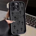 Black Cross Print Phone Case For iPhone 16 15 14 13 12 11 Pro Max X XS XR For iPhone 16E 7 8 15 16 Plus SE Shockproof Soft Cover