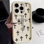 Black Cross Print Phone Case For iPhone 16 15 14 13 12 11 Pro Max X XS XR For iPhone 16E 7 8 15 16 Plus SE Shockproof Soft Cover