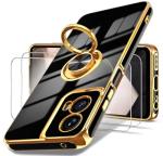 Dretal for Motorola G 5G 2024 Case, Moto G 5G 2024 Case,2X Screen Protector, 360° Rotatable Ring Holder Magnetic Kickstand,Plated Gold Edge Slim Soft TPU Protective Cover (Black)
