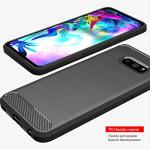 Asuwish Phone Case for LG G8X ThinQ V50S Thin Q with Tempered Glass Screen Protector Cover and Cell Accessories Silicone Soft TPU Rubber Protective LGG8XThinQ GX8 8X Women Men Carbon Fiber Dark Black