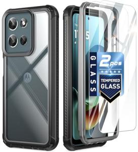 Poetic Guardian Case for Motorola Moto G 5G 2026/Moto G Play 2026, [20FT Mil-Grade Drop Tested],[2 Tempered Glass Screen Protector] Full-Body Shockproof Clear Cover Case, Black/Clear