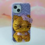 Sanrio Kawaii Hello Kitty Mobile Phone Case Handmade Diamond for Iphone17 16 15 14 Cute Rhinestones Anime Anti-Fall Girls Gift