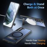 OWKEY for Samsung Galaxy S21 Case with Stand, Magnetic Shockproof Case Fit for Magsafe Translucent Matte Cover for Samsung S21, Black
