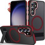 MALEWOLF for Galaxy S25+ Plus Case with Invisible Stand, [Military Drop Protection] Semi-Transparent S25 Plus Phone Case Compatible with Magsafe, Anti-Slip Cover Galaxy S25+ Magnetic Case (Black/Red)