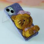 Kawaii Hello Kitty Mobile Phone Case Sanrio Handmade Diamond for Iphone17 16 15 14 Case Rhinestones Anime Anti-Fall Girls Gift