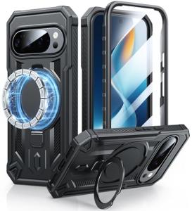 FNTCASE for Google Pixel 10 & 10 Pro Case: for Pixel 9 & 9 Pro Case with Magnetic Ring Stand Holder | Military Grade Shockproof Protective Rugged Cell Phone Cover | Heavy Duty Cases - 6.3 Inch Black