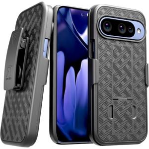 Designed for Google Pixel 10 / Pixel 10 Pro Case with Belt Clip Holster - Kickstand Cover Phone Case - Black