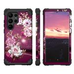 Hocase for Galaxy S23 Ultra Case, Shockproof Heavy Duty Hard Plastic+Soft Silicone Rubber Bumper Hybrid Dual-Layer Protective Case for Samsung Galaxy S23 Ultra 6.8"" 2023 - Royal Purple Flowers